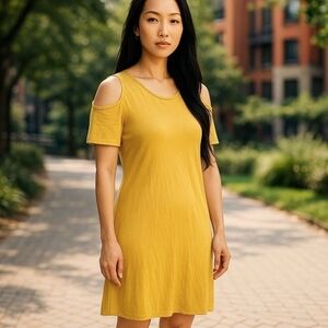 Gold DRESS Flowing Fit N Flair Soft Stretchy Mini Dress